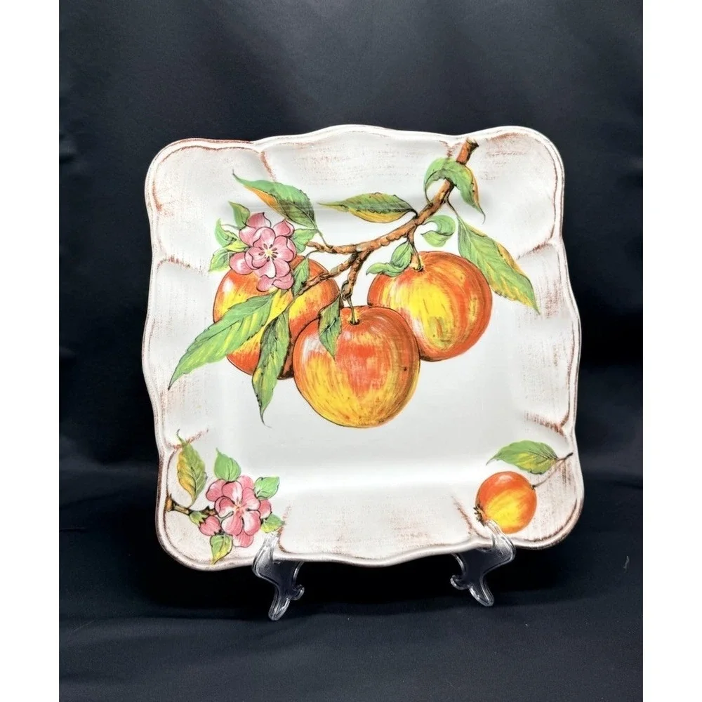Sur La Table Italian Apples Blossom Platter Plate Dish Handcrafted Sq 12